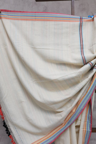 Off-White Cotton Bhujodi Saree - SROWCBS3