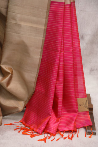 Beige Soft Silk Saree - SRBSSS281