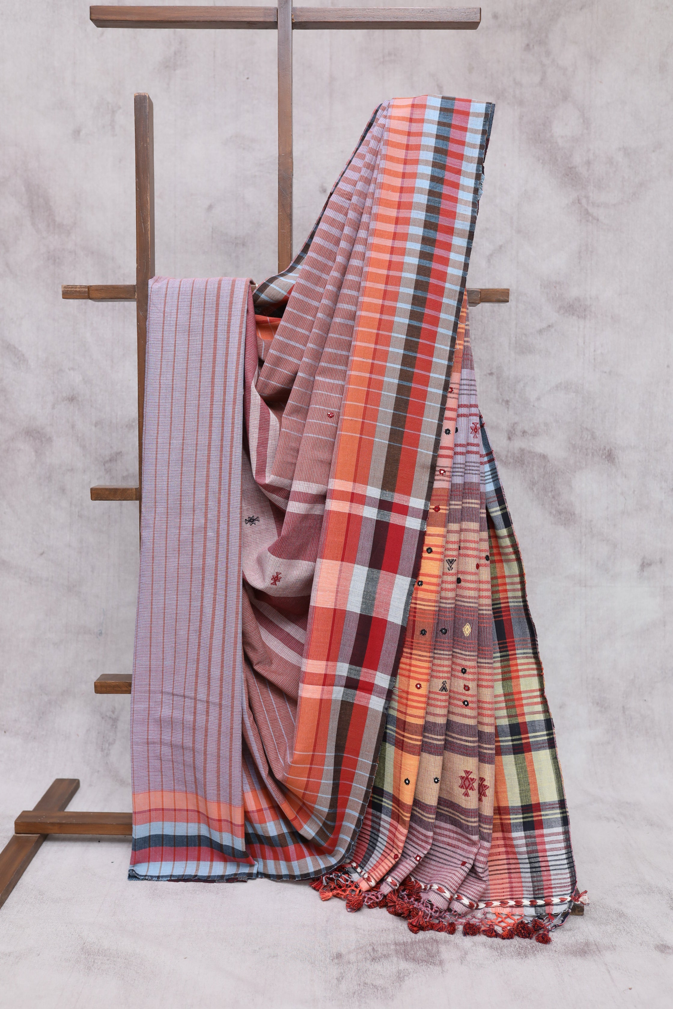 Lilac Cotton Bhujodi Saree with Mirror Work - SRLCBS8