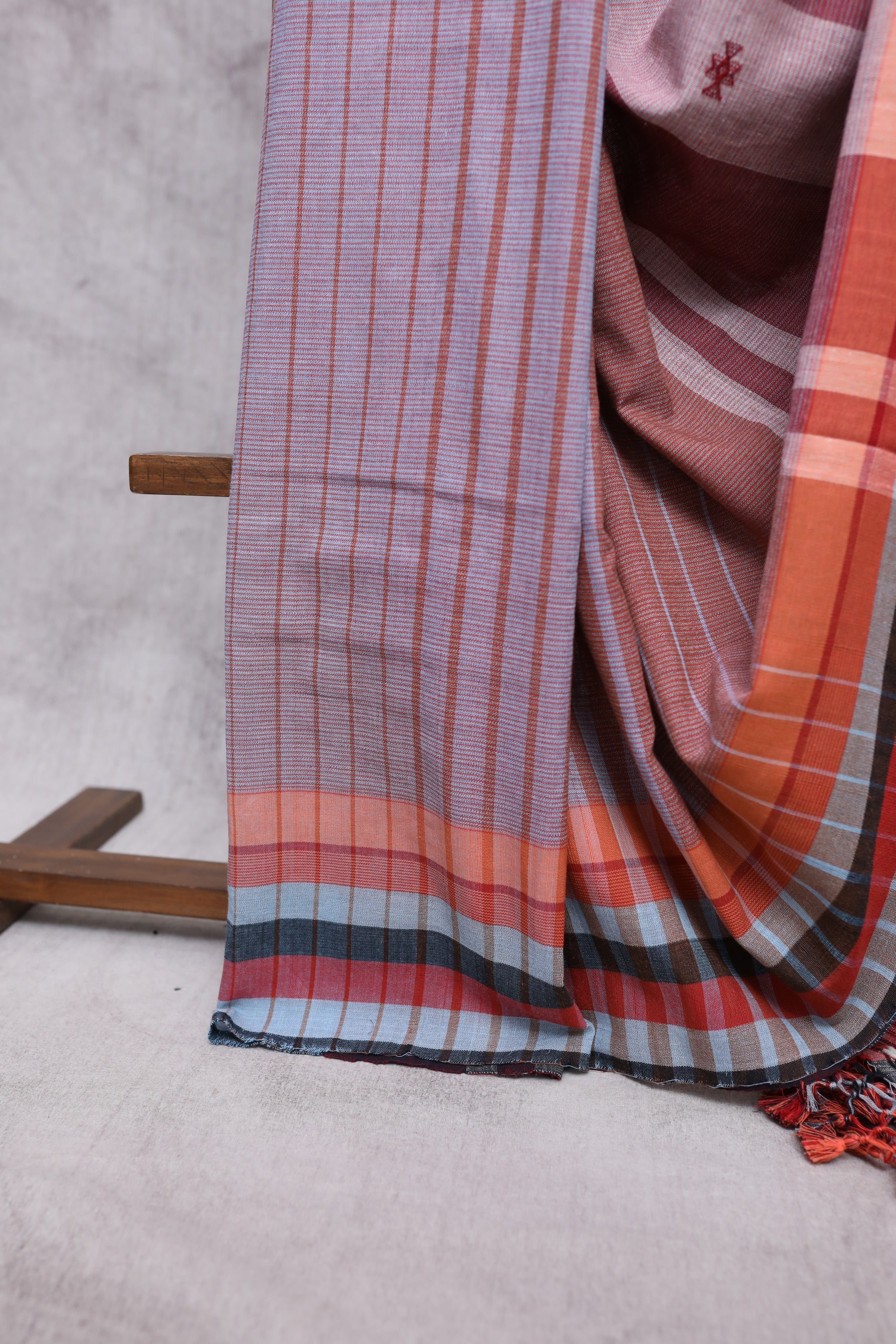 Lilac Cotton Bhujodi Saree with Mirror Work - SRLCBS8