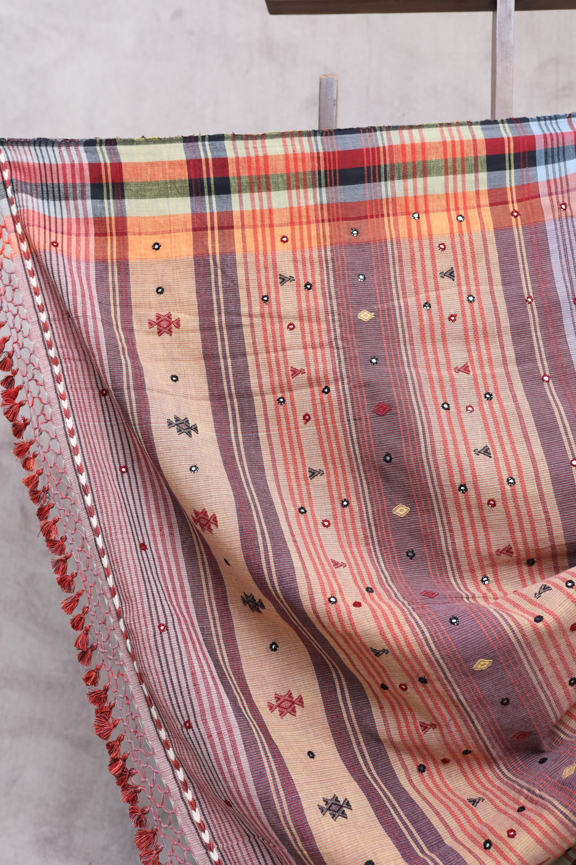 Lilac Cotton Bhujodi Saree with Mirror Work - SRLCBS8