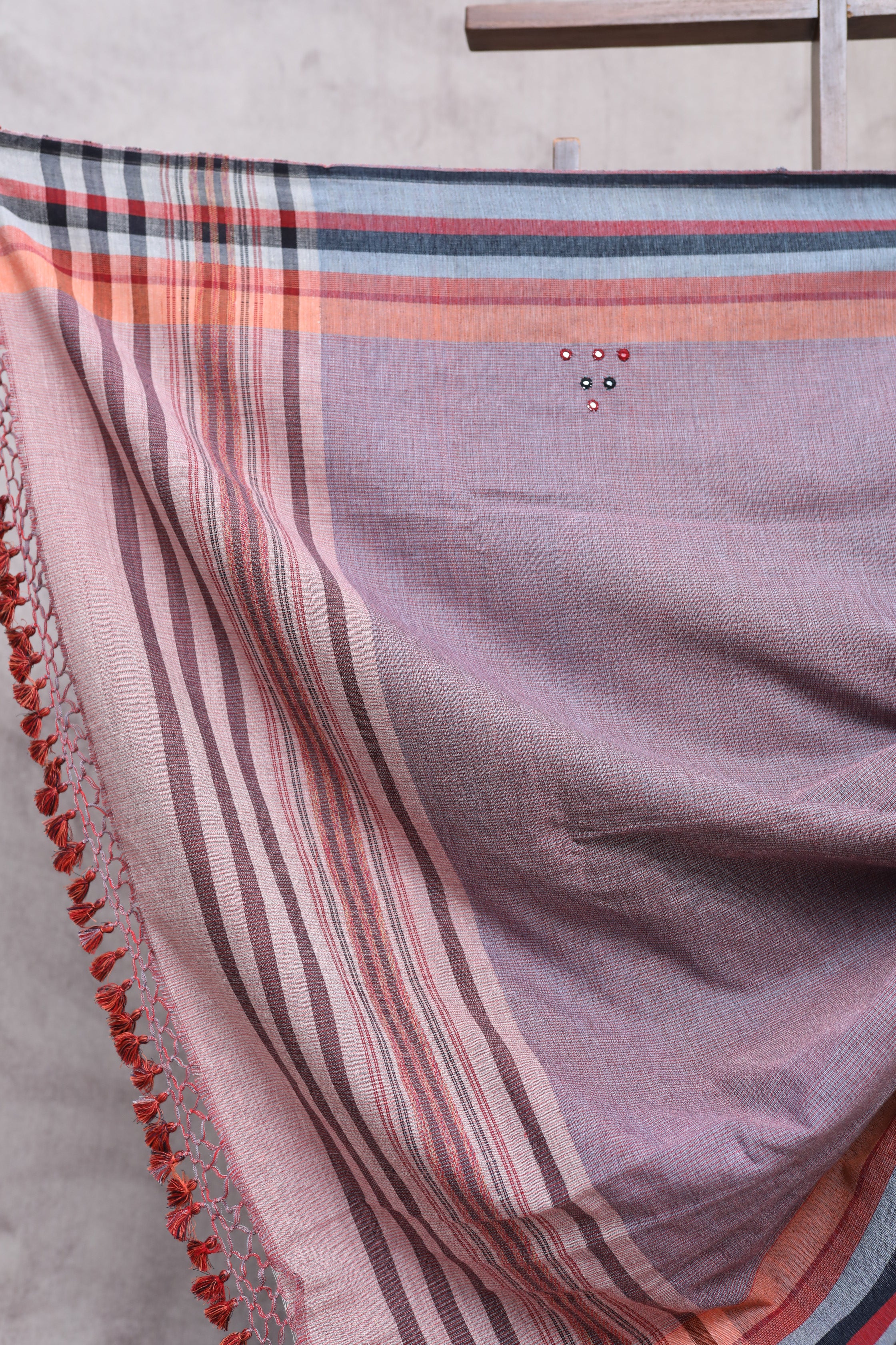 Lilac Cotton Bhujodi Saree with Mirror Work - SRLCBS8