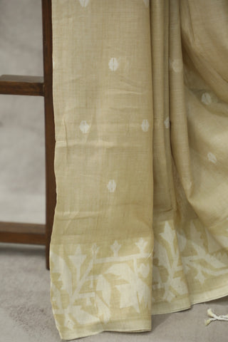 Beige Mul Cotton Jamdani Saree-SRBMCJS138