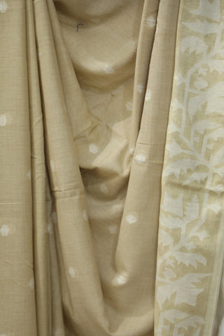 Beige Mul Cotton Jamdani Saree-SRBMCJS138