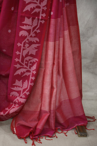 Pink Mul Cotton Jamdani Saree-SRPMCJS136