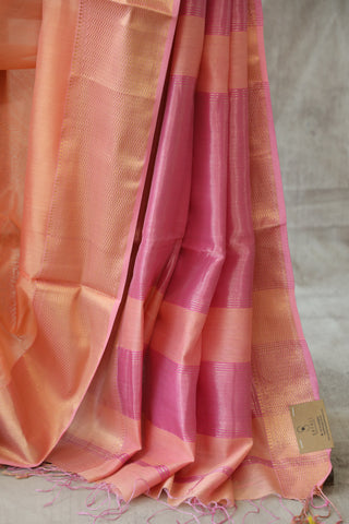 Peach Maheshwari Cotton Silk Saree - SRPMCS86EX