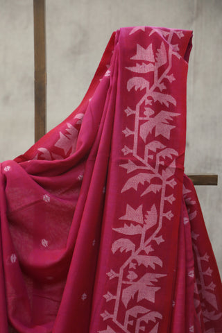 Pink Mul Cotton Jamdani Saree-SRPMCJS136