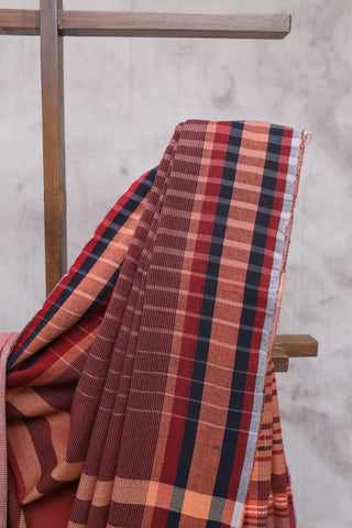 Maroon Stripes Cotton Bhujodi Saree - SRMSCBS5