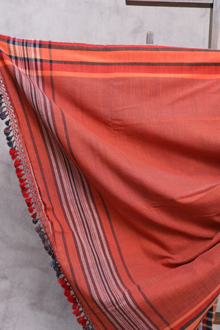 Maroon Stripes Cotton Bhujodi Saree - SRMSCBS5