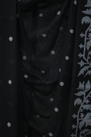 Black Mul Cotton Jamdani Saree-SRBMCJS135