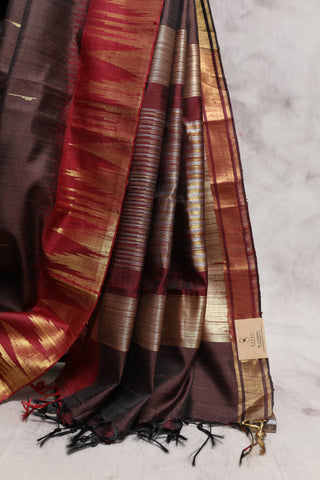 Dark Brown Raw Silk Saree - SRVRSS403EX