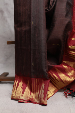 Dark Brown Raw Silk Saree - SRVRSS403EX