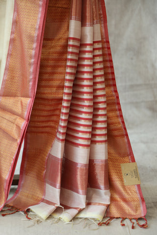 Off-White Maheshwari Cotton Silk Saree - SROWMCS183EX