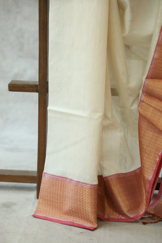 Off-White Maheshwari Cotton Silk Saree - SROWMCS183EX