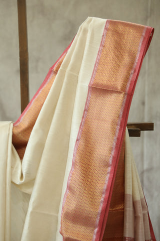 Off-White Maheshwari Cotton Silk Saree - SROWMCS183EX