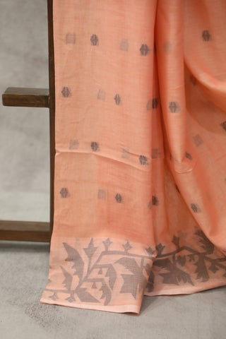 Peach Mul Cotton Jamdani Saree-SRPMCJS133