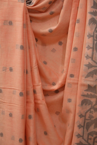 Peach Mul Cotton Jamdani Saree-SRPMCJS133