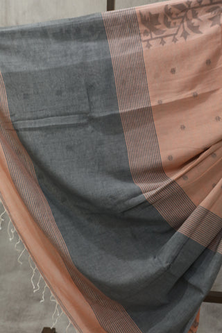 Peach Mul Cotton Jamdani Saree-SRPMCJS133