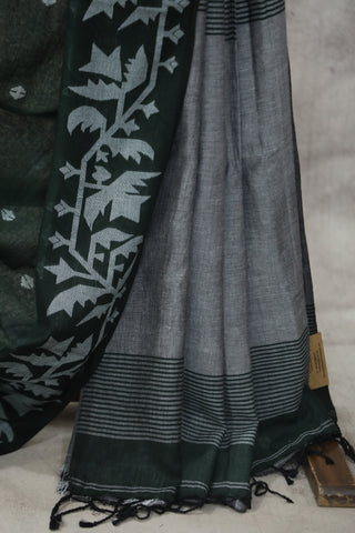 Dark Green Mul Cotton Jamdani Saree-SRDGMCJS143