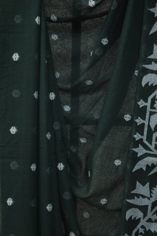 Dark Green Mul Cotton Jamdani Saree-SRDGMCJS143