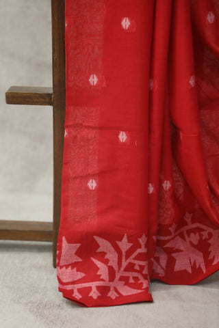 Red Mul Cotton Jamdani Saree-SRRMCJS141