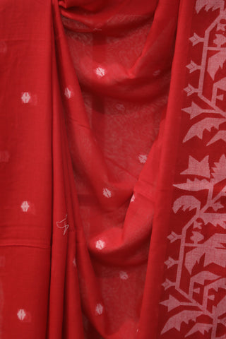 Red Mul Cotton Jamdani Saree-SRRMCJS141