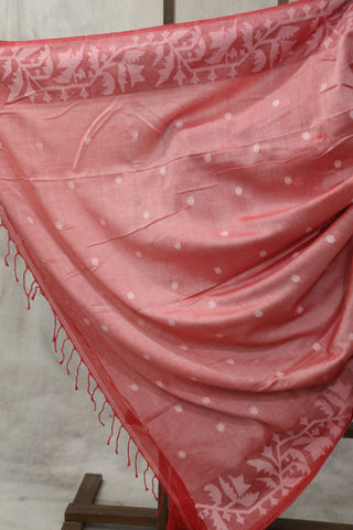 Red Mul Cotton Jamdani Saree-SRRMCJS141