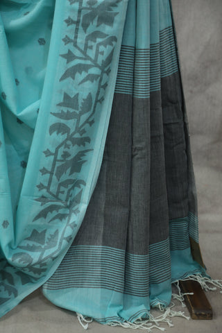 Aqua Mul Cotton Jamdani Saree-SRAMCJS140