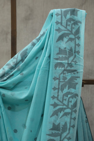 Aqua Mul Cotton Jamdani Saree-SRAMCJS140