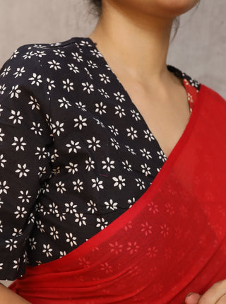 Angrakha Neck Black-Red HBP Cotton Blouse