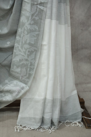 Grey Mul Cotton Jamdani Saree-SRGMCJS157