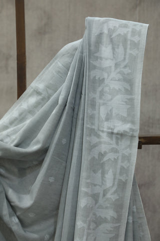 Grey Mul Cotton Jamdani Saree-SRGMCJS157