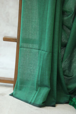 Bottle Green Mulmul Cotton Saree-SRBGMCS12EX