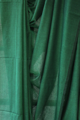 Bottle Green Mulmul Cotton Saree-SRBGMCS12EX