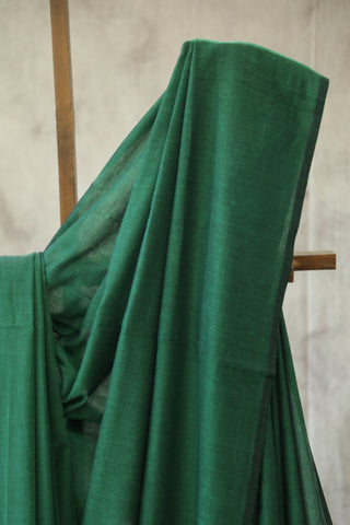 Bottle Green Mulmul Cotton Saree-SRBGMCS12EX