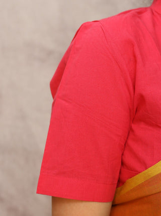 Red Stand Collar Plain Cotton Blouse