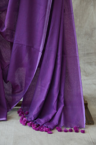 Purple Mulmul Cotton Saree-SRPMCS06EX