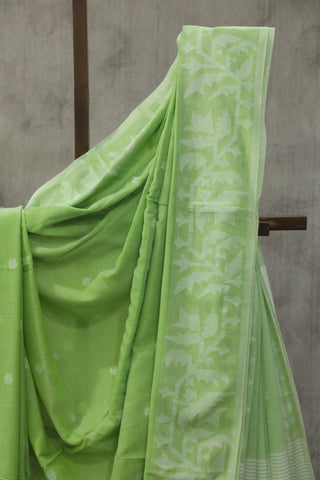 Pastel Green Mul Cotton Jamdani Saree-SRPGMCJS162