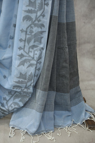 Sky Blue Mul Cotton Jamdani Saree-SRSBMCJS164