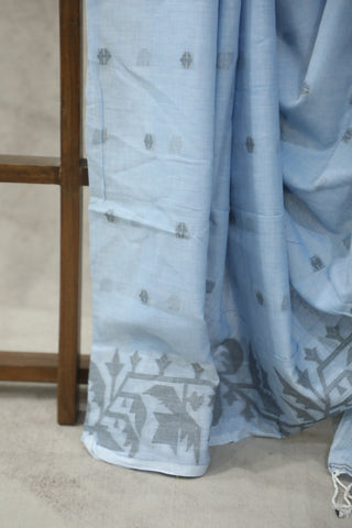 Sky Blue Mul Cotton Jamdani Saree-SRSBMCJS164