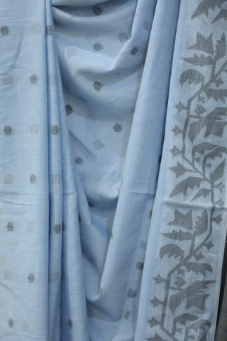 Sky Blue Mul Cotton Jamdani Saree-SRSBMCJS164