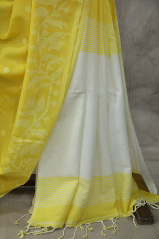 Yellow Mul Cotton Jamdani Saree-SRYMCJS163