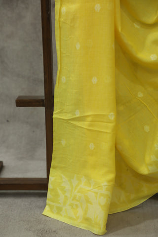 Yellow Mul Cotton Jamdani Saree-SRYMCJS163