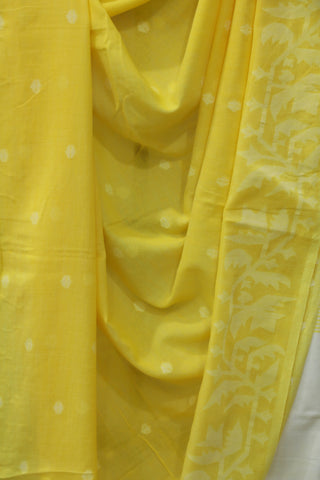 Yellow Mul Cotton Jamdani Saree-SRYMCJS163