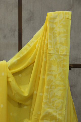 Yellow Mul Cotton Jamdani Saree-SRYMCJS163