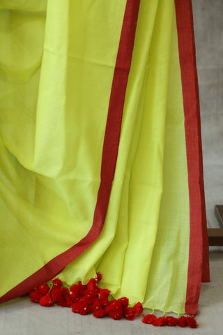 Neon Yellow Mulmul Cotton Saree-SRNYMCS17EX