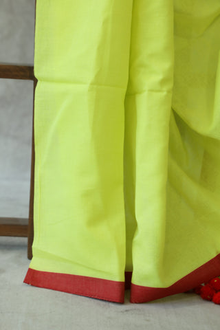 Neon Yellow Mulmul Cotton Saree-SRNYMCS17EX