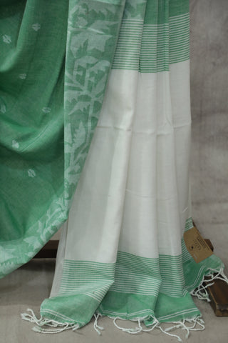 Pastel Green Mul Cotton Jamdani Saree-SRPGMCJS166