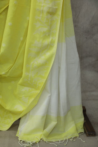 Yellow Mul Cotton Jamdani Saree-SRYMCJS165