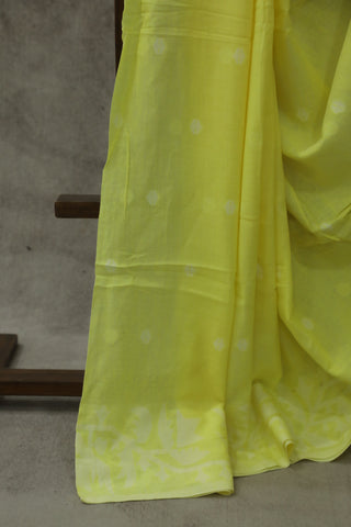 Yellow Mul Cotton Jamdani Saree-SRYMCJS165